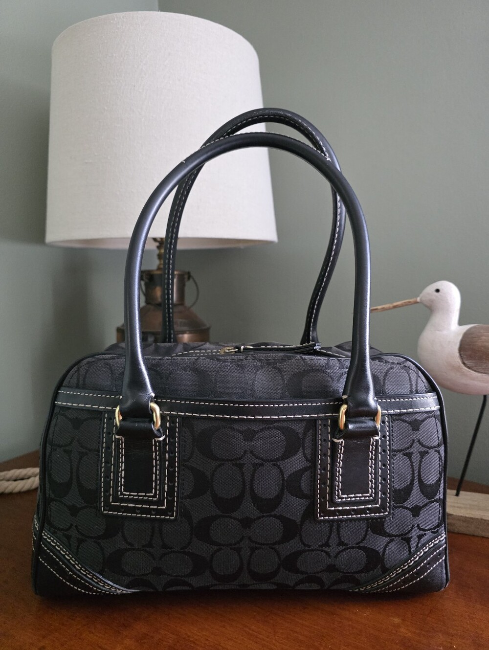 Coach 10532 Hamptons Signature Jacquard Satchel Black Leather Y2K - Picture 3 of 16